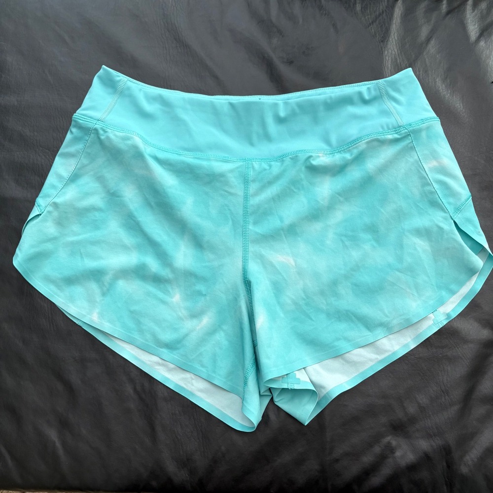 Athleta Run With It 3.5 Athletic Shorts Women Med Aqua Blue Tie Dye